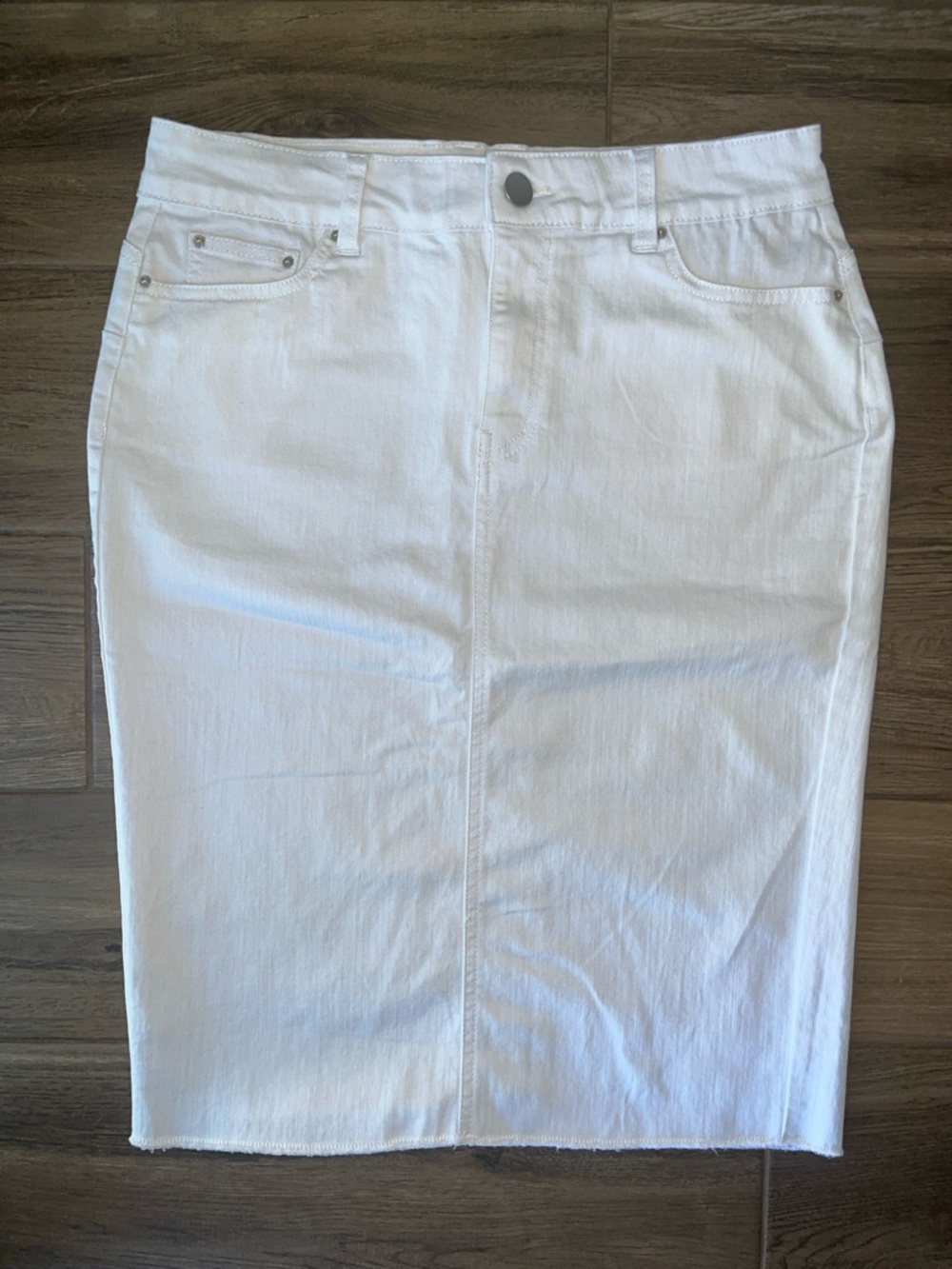 NWOT! Classic White Denim Midi Pencil Skirt